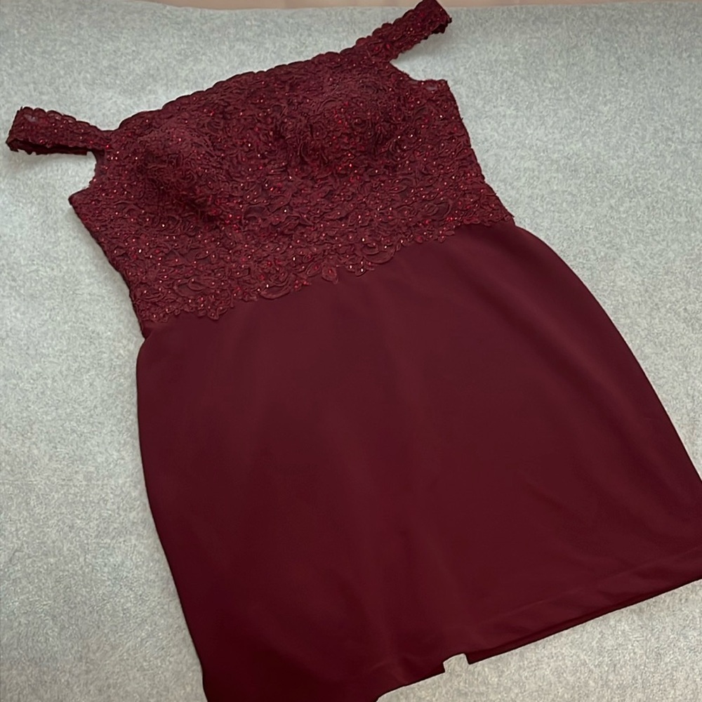 Maroon Mini Cocktail Dress Size XXL Lace Hoco Wedding Party Formal